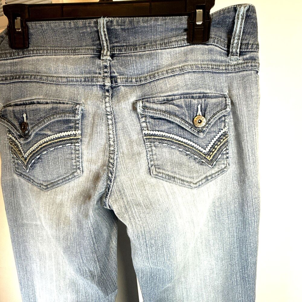Vintage Mudd Flare Jeans Womens 11 Blue Y2K Low Rise Bootcut Embroidered Flap